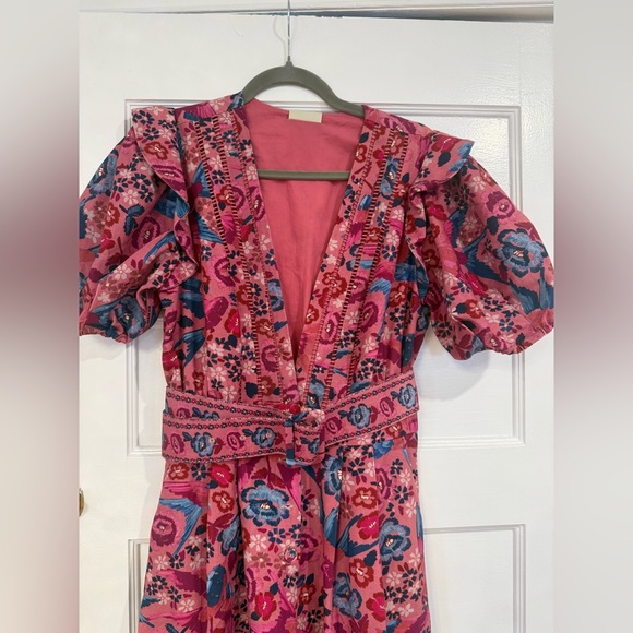 Farm Rio Floral V-Neck Wide-Leg Jumpsuit in Pink & Blue - Picture 4 of 7